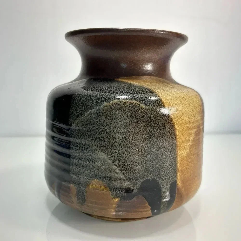 Pottery Craft USA Vintage Stoneware Earth Sand Tones Handmade Vase